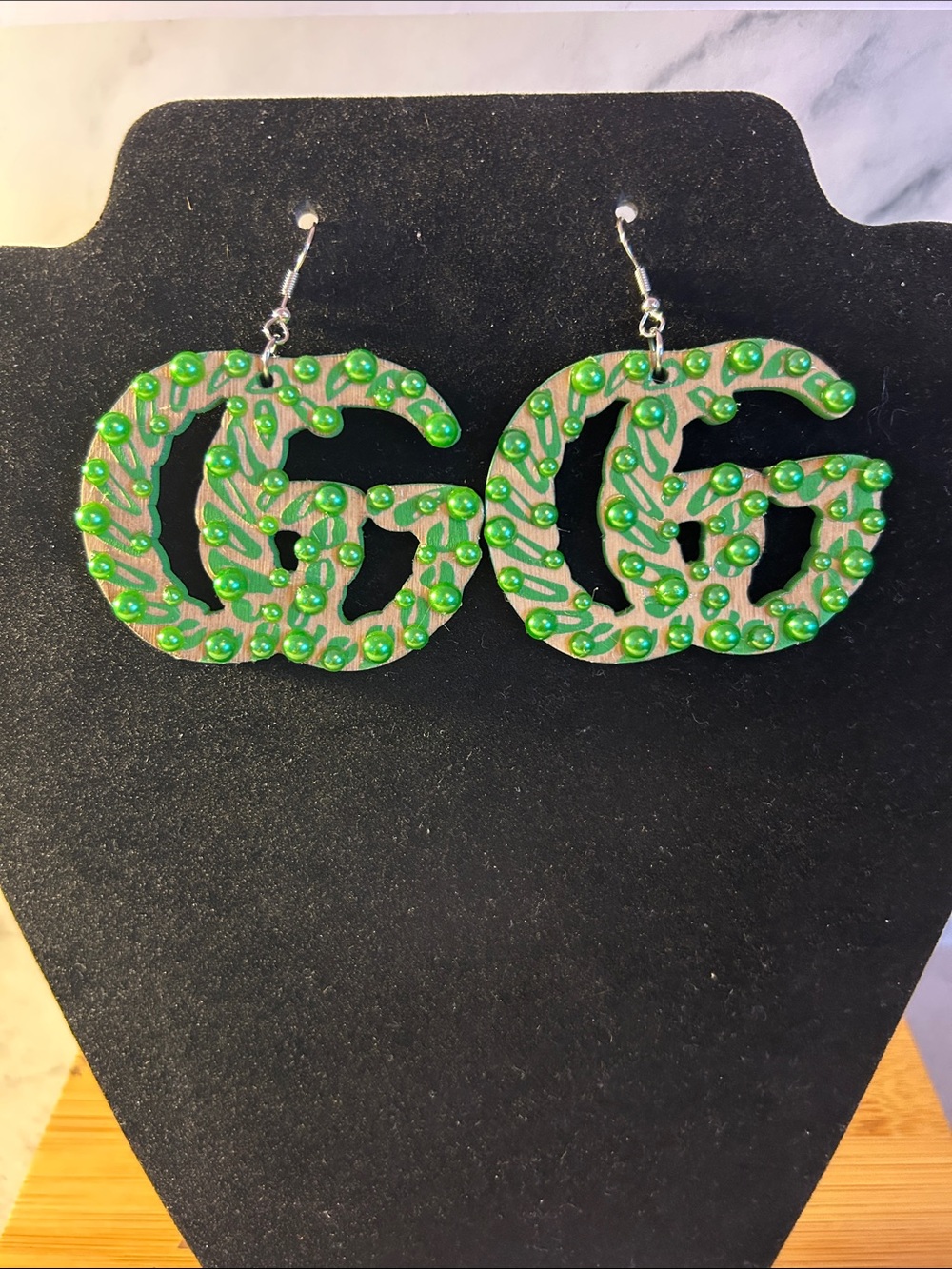 Source Unknown Green Logo Drop Earrings